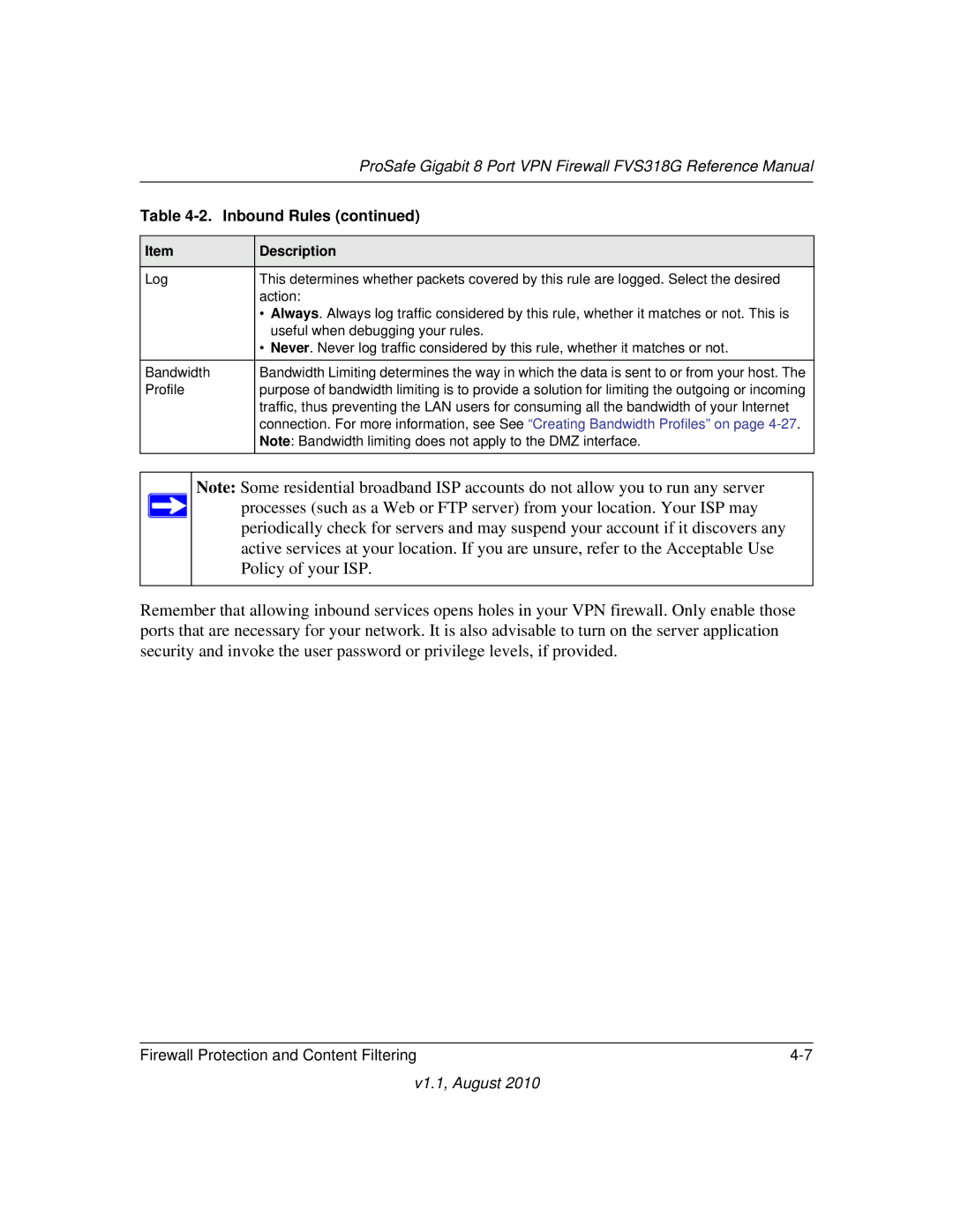 NETGEAR FVS318G manual Inbound Rules 