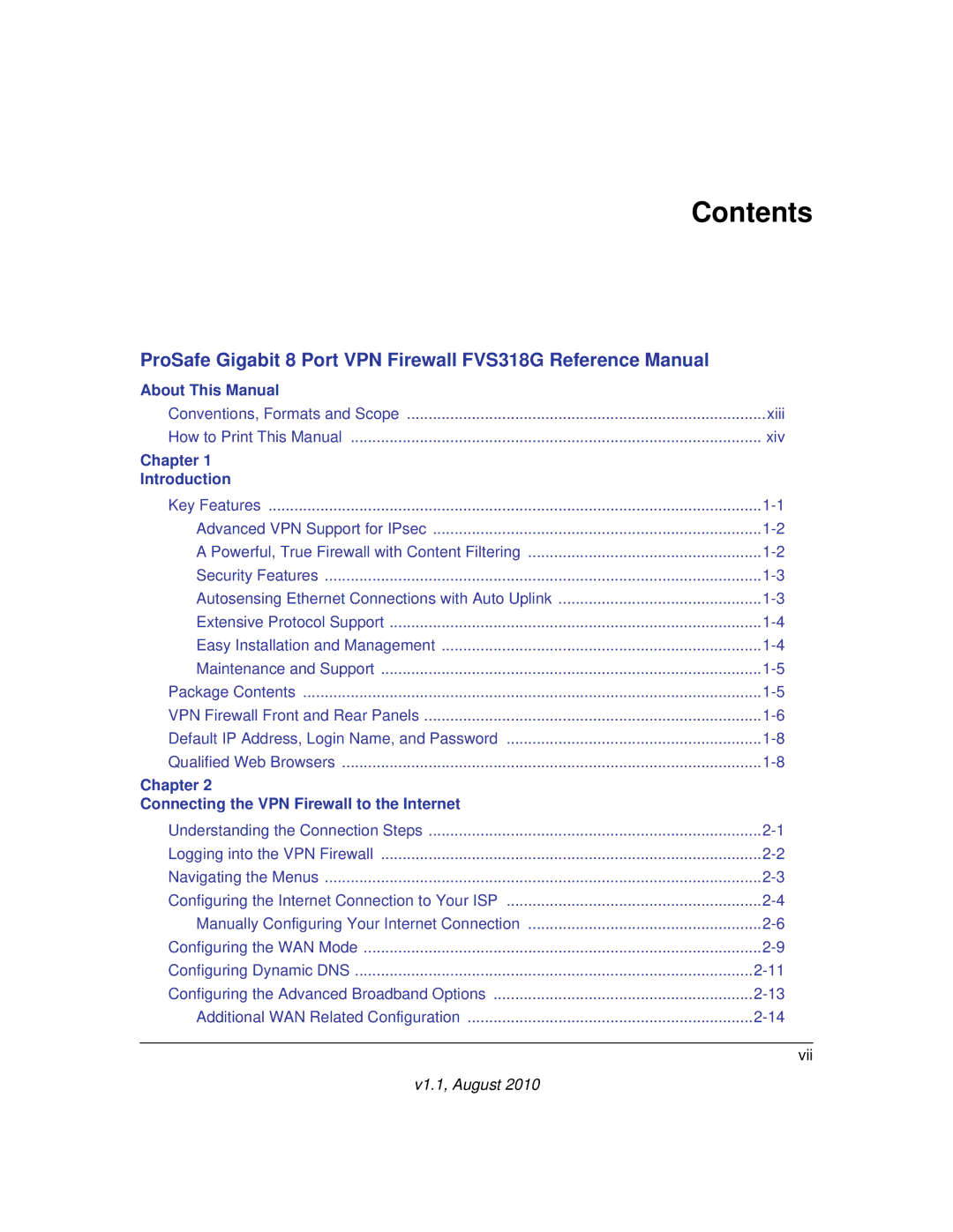 NETGEAR FVS318G manual Contents 