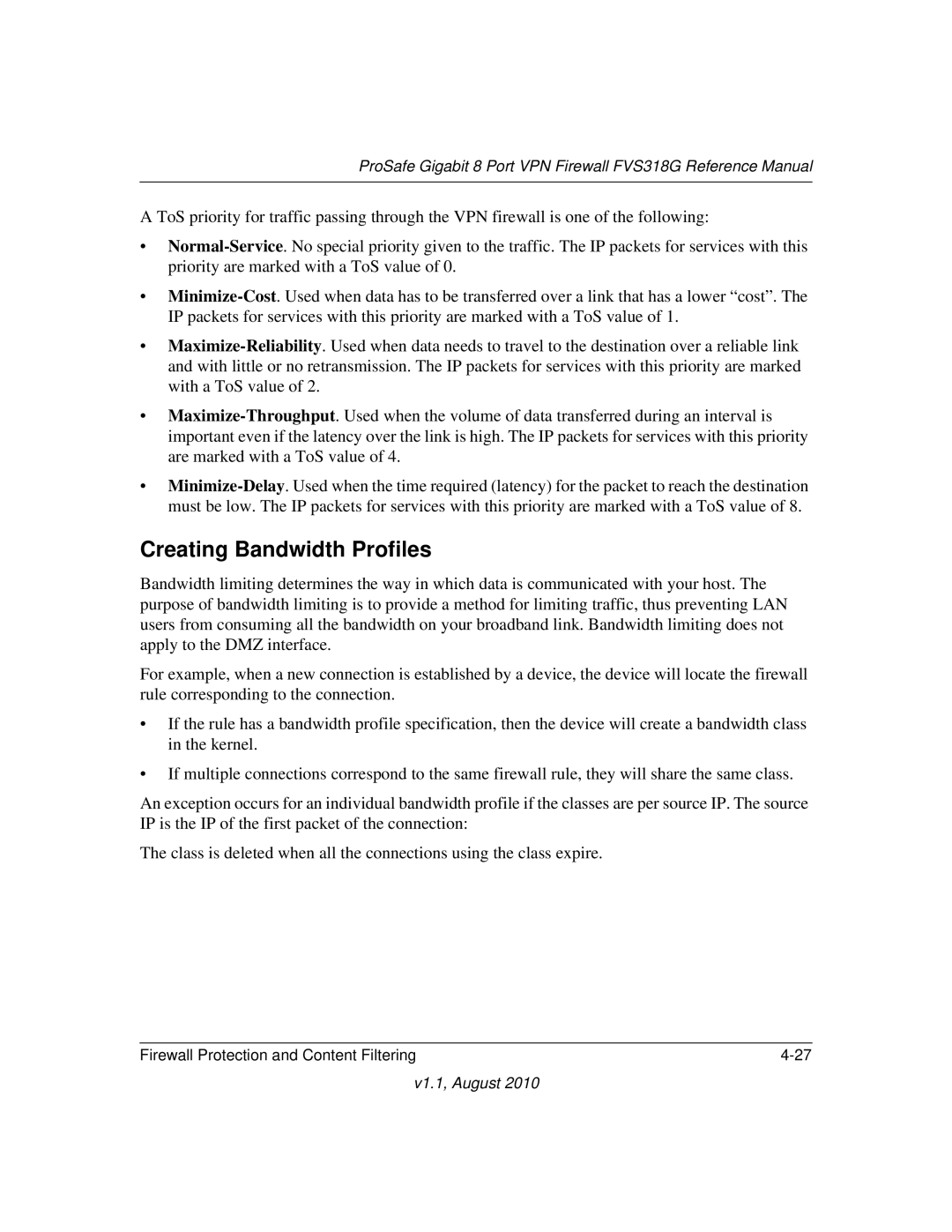 NETGEAR FVS318G manual Creating Bandwidth Profiles 