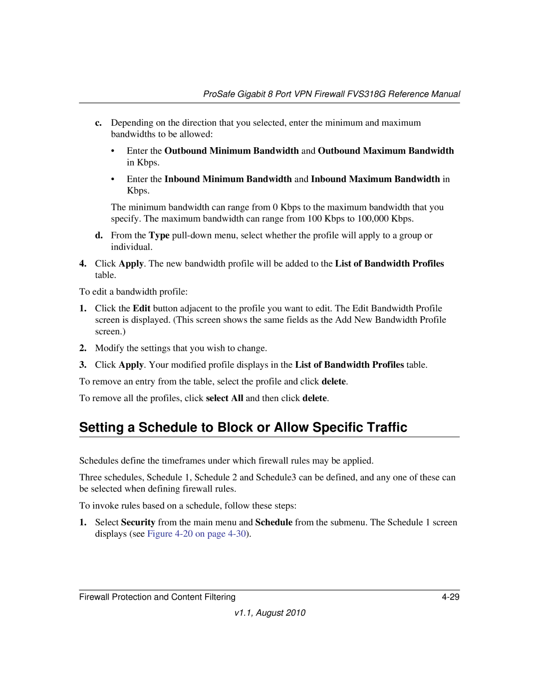 NETGEAR FVS318G manual Setting a Schedule to Block or Allow Specific Traffic 