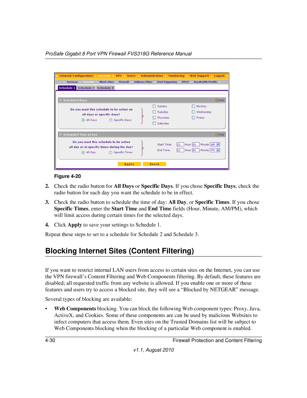 NETGEAR FVS318G manual Blocking Internet Sites Content Filtering 