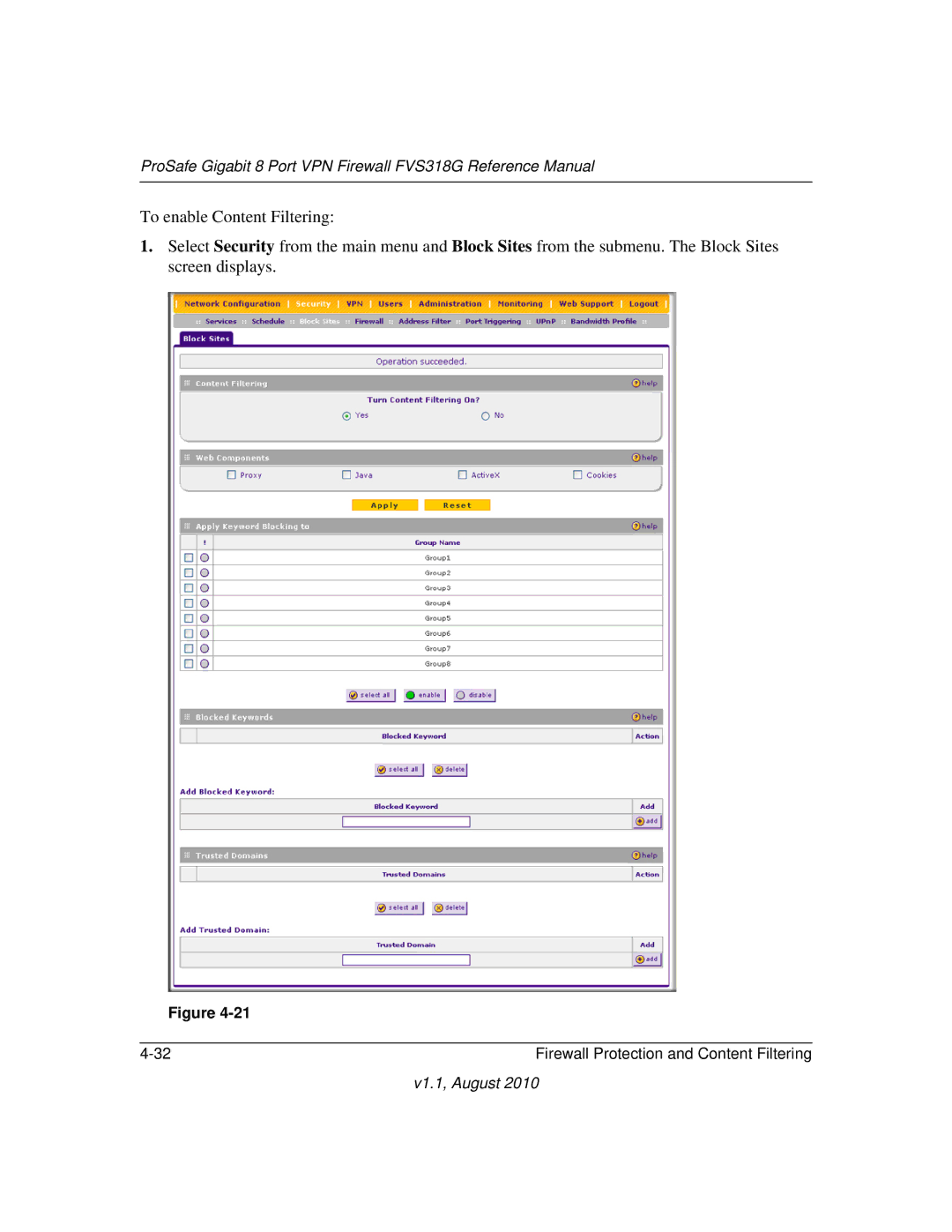 NETGEAR manual ProSafe Gigabit 8 Port VPN Firewall FVS318G Reference Manual 