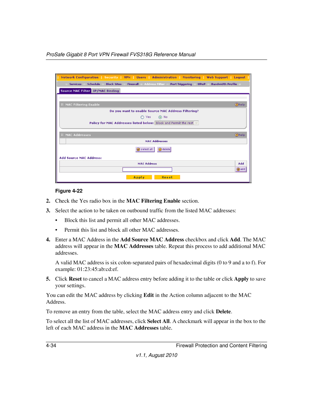 NETGEAR manual ProSafe Gigabit 8 Port VPN Firewall FVS318G Reference Manual 