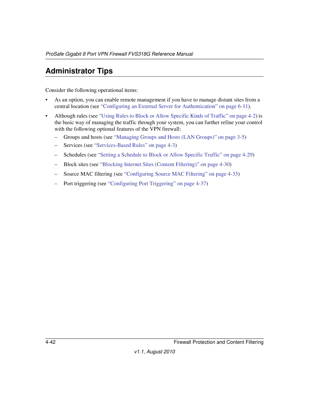 NETGEAR FVS318G manual Administrator Tips 