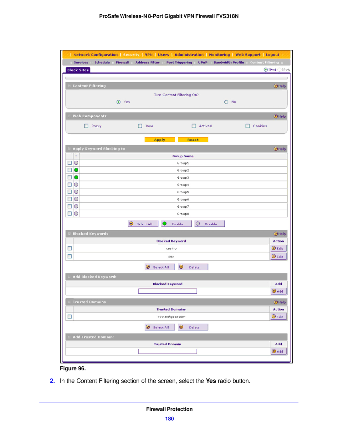 NETGEAR FVS318N manual 180 