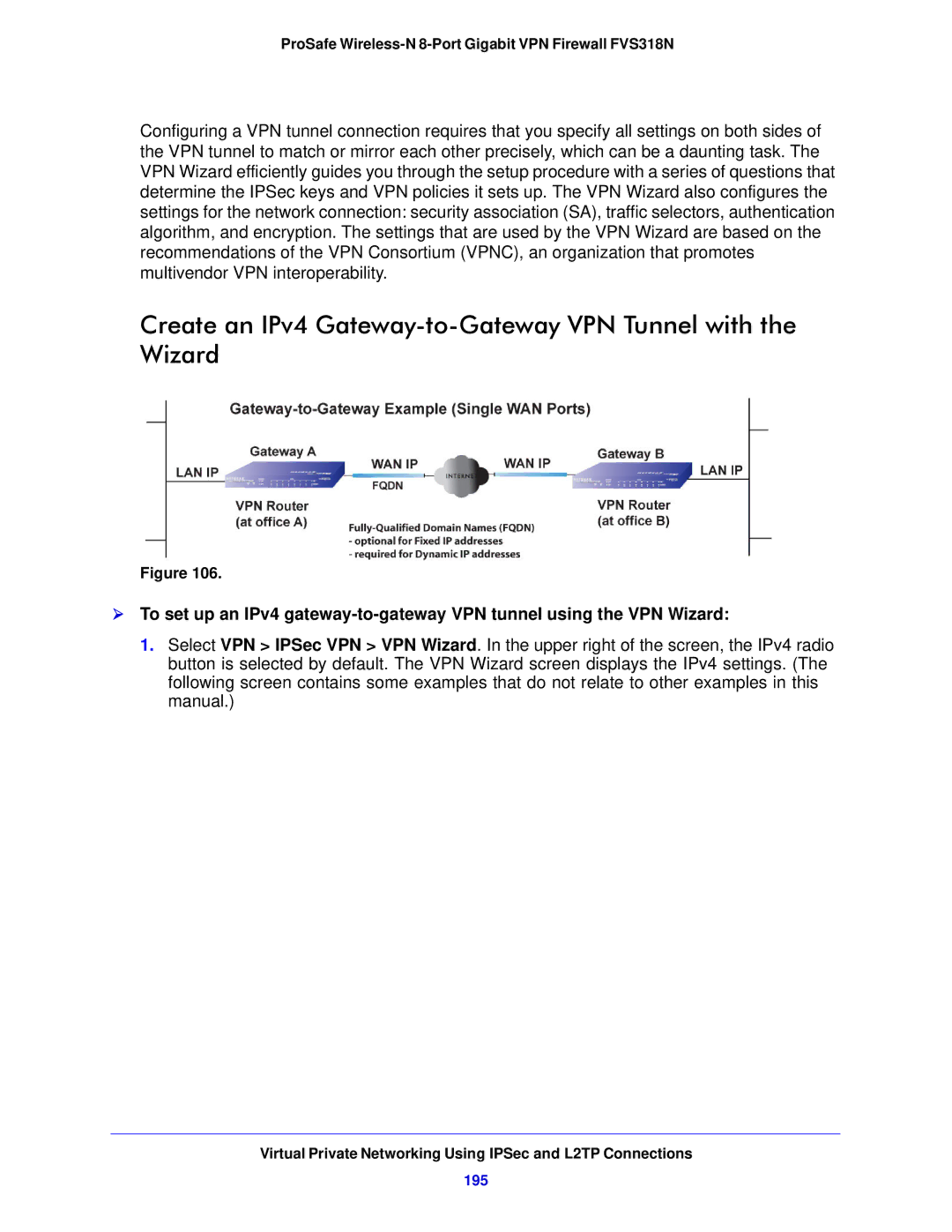 NETGEAR FVS318N manual Virtual Private Networking Using IPSec and L2TP Connections, 195 