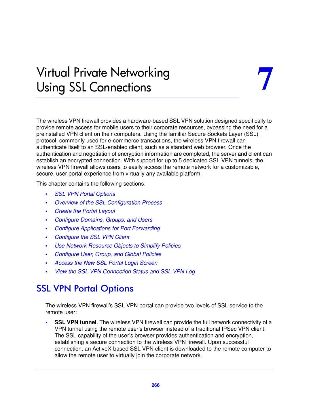 NETGEAR FVS318N manual SSL VPN Portal Options, 266 