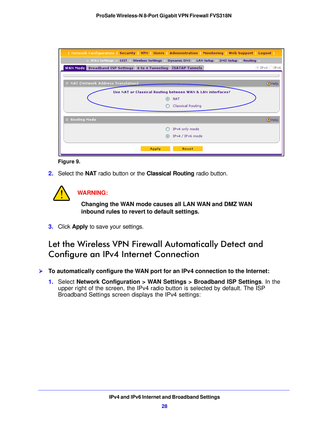 NETGEAR FVS318N manual Click Apply to save your settings 