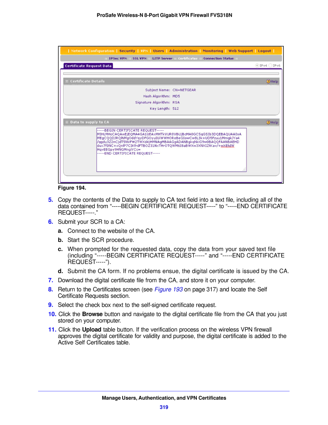 NETGEAR FVS318N manual 319 