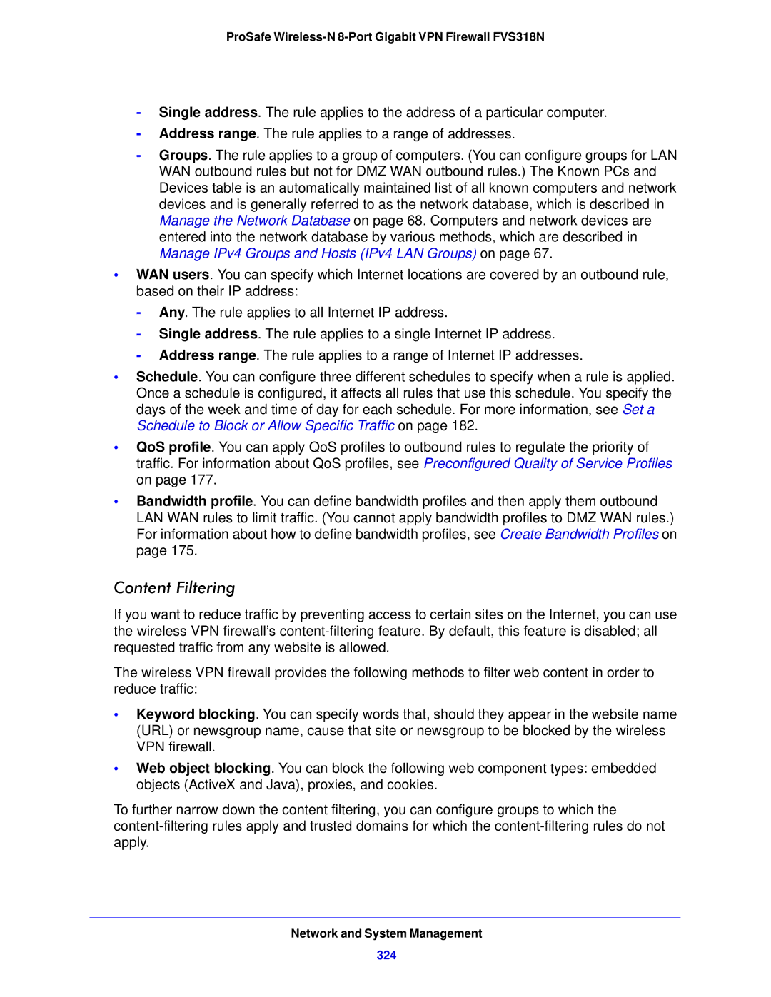 NETGEAR FVS318N manual Content Filtering, 324 