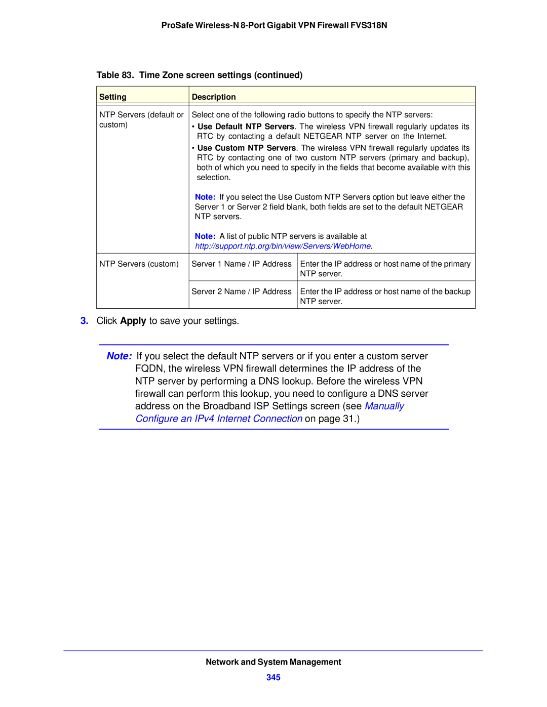 NETGEAR FVS318N manual 345, Http//support.ntp.org/bin/view/Servers/WebHome 