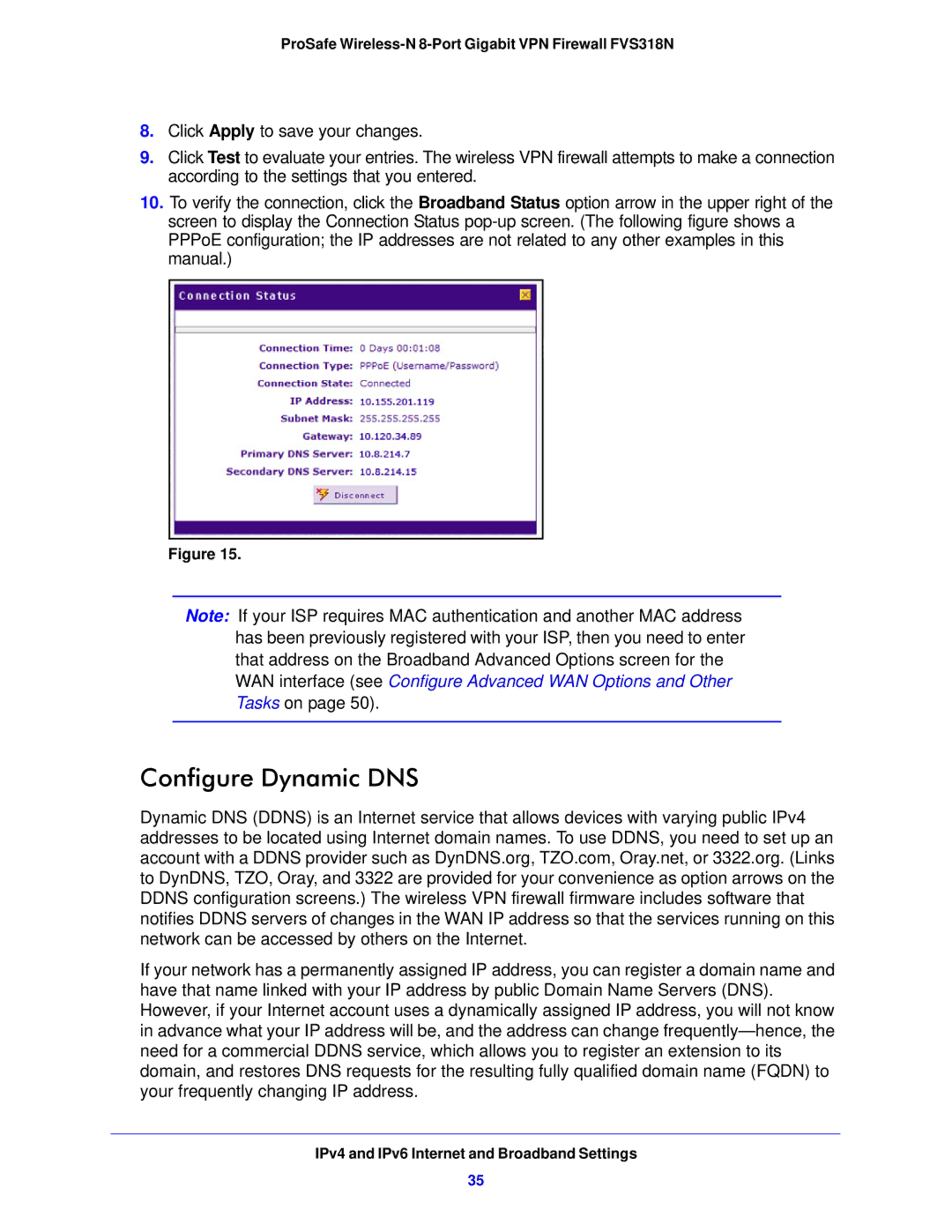 NETGEAR manual Configure Dynamic DNS, ProSafe Wireless-N 8-Port Gigabit VPN Firewall FVS318N 