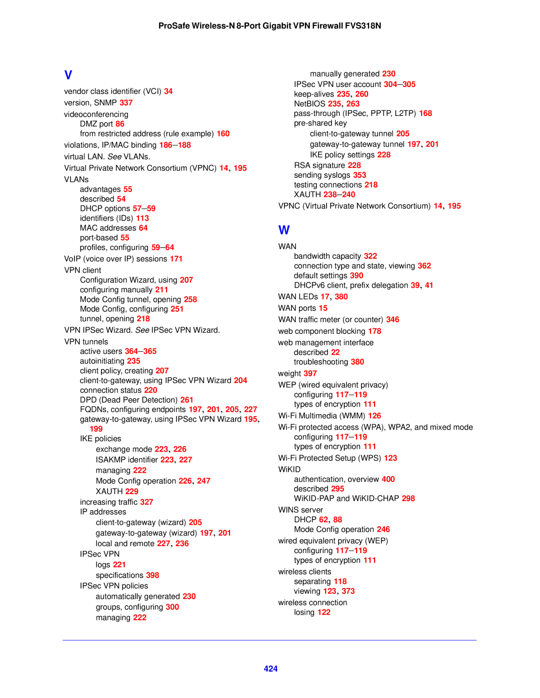 NETGEAR FVS318N manual 424, IKE policies 