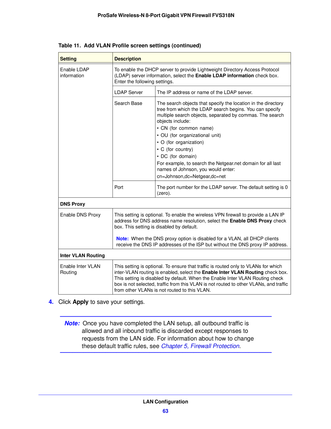 NETGEAR FVS318N manual DNS Proxy, Inter Vlan Routing 