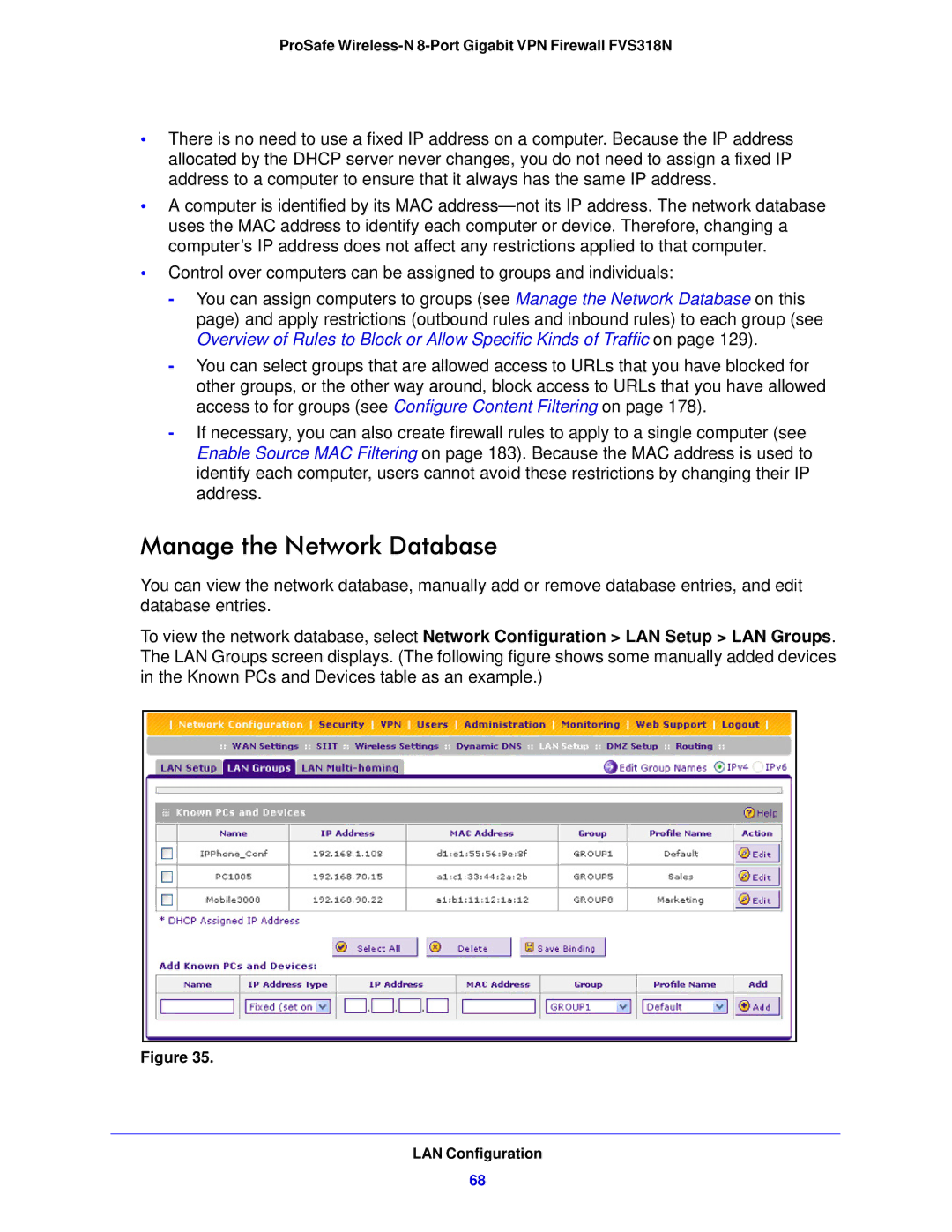 NETGEAR FVS318N manual Manage the Network Database 