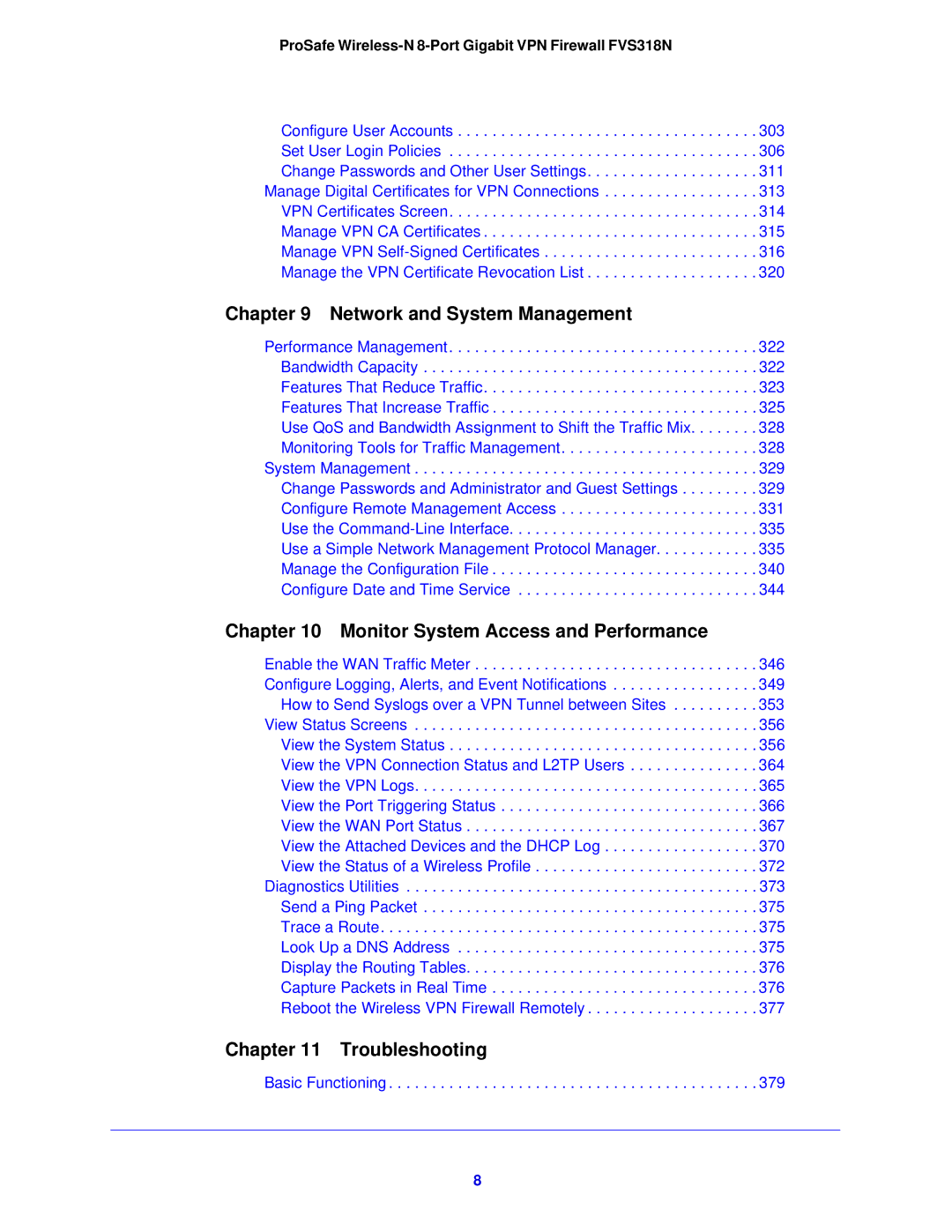 NETGEAR FVS318N manual Network and System Management 