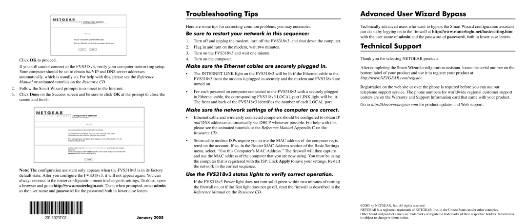 NETGEAR FVS318v3 manual Troubleshooting Tips, Advanced User Wizard Bypass Technical Support 