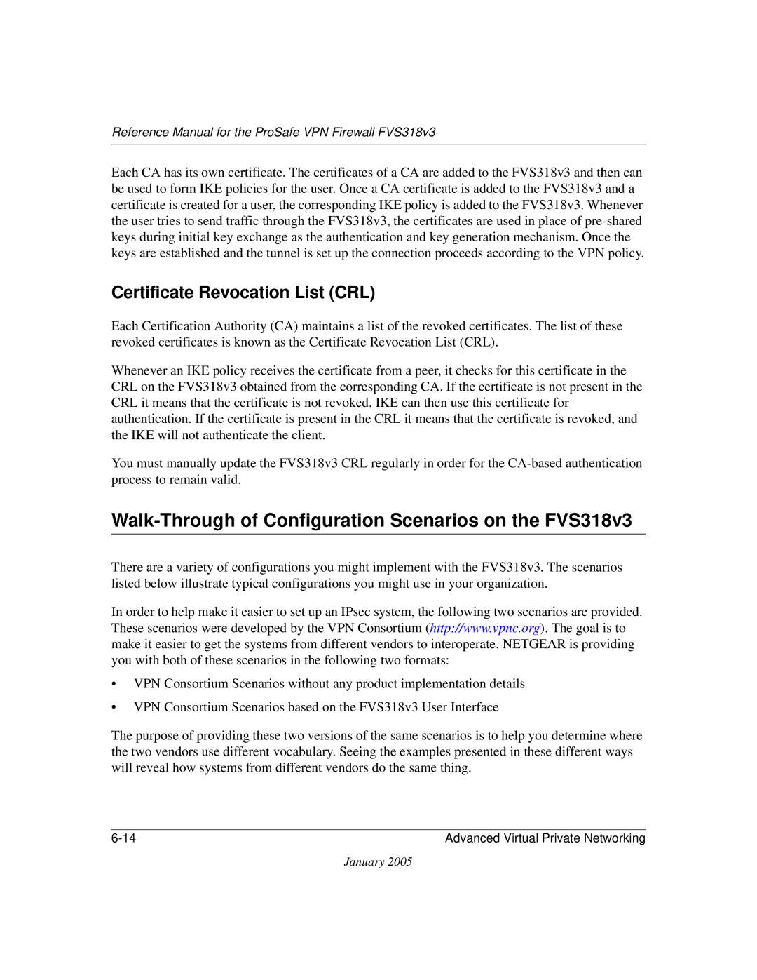 NETGEAR manual Walk-Through of Configuration Scenarios on the FVS318v3, Certificate Revocation List CRL 