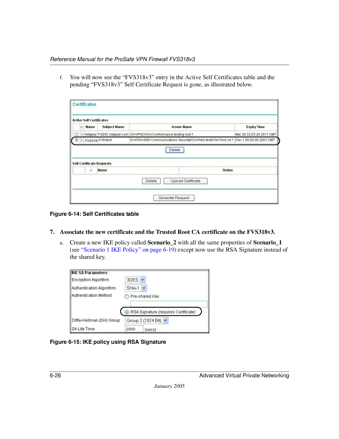 NETGEAR FVS318v3 manual Self Certificates table 