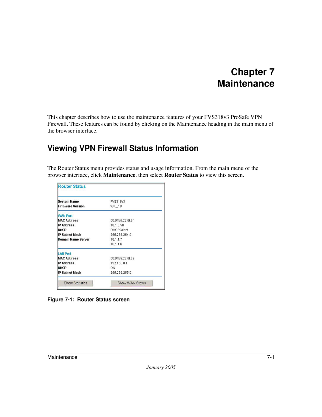 NETGEAR FVS318v3 manual Viewing VPN Firewall Status Information, Router Status screen 