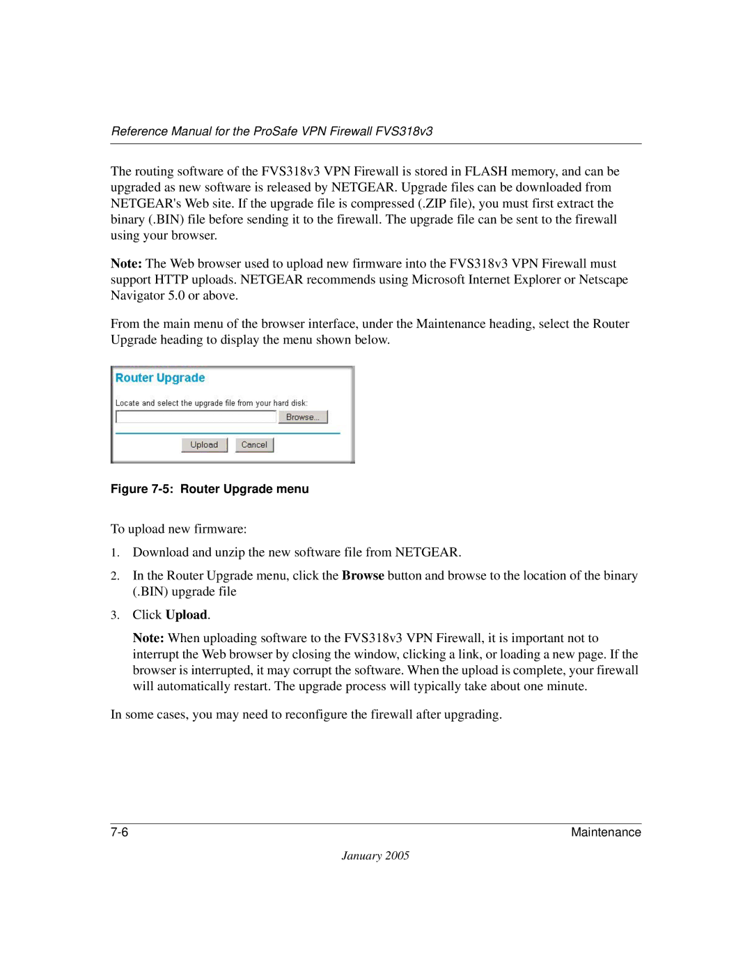 NETGEAR FVS318v3 manual Router Upgrade menu 