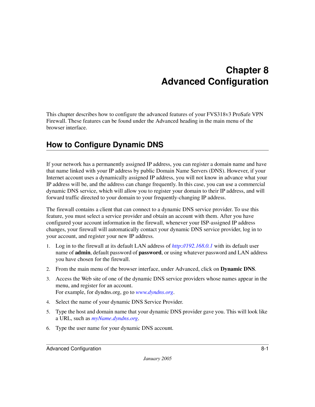 NETGEAR FVS318v3 manual Chapter Advanced Configuration, How to Configure Dynamic DNS 