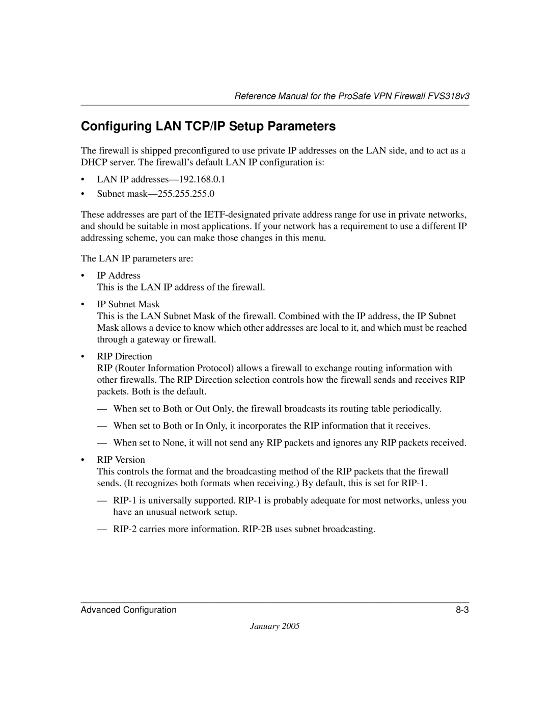 NETGEAR FVS318v3 manual Configuring LAN TCP/IP Setup Parameters 