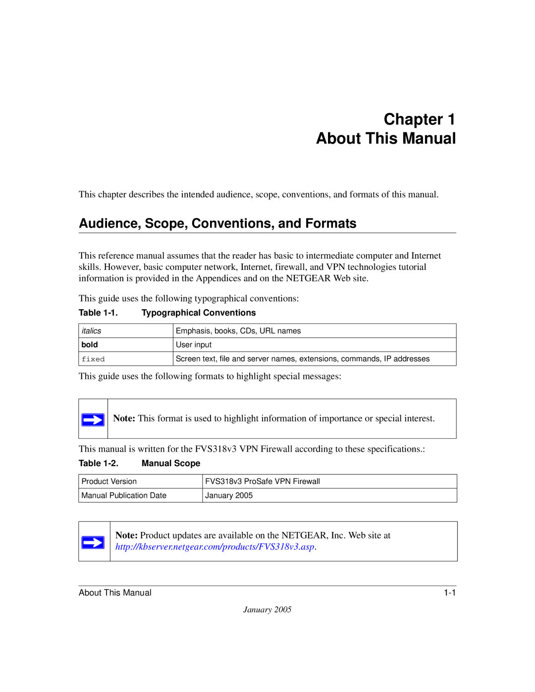 NETGEAR FVS318v3 manual Audience, Scope, Conventions, and Formats, Typographical Conventions, Manual Scope 