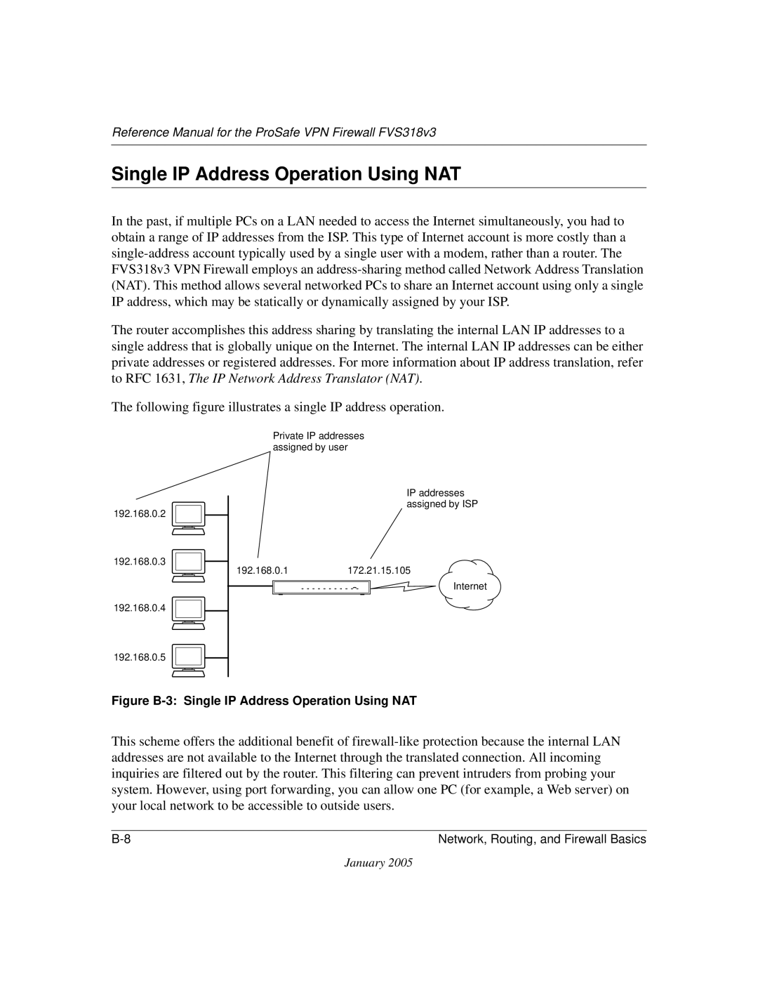 NETGEAR FVS318v3 manual Figure B-3 Single IP Address Operation Using NAT 