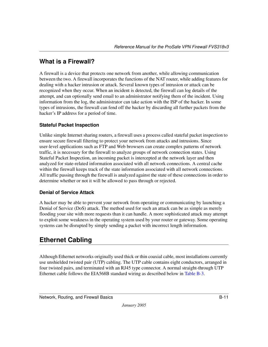 NETGEAR FVS318v3 manual Ethernet Cabling, What is a Firewall?, Stateful Packet Inspection, Denial of Service Attack 