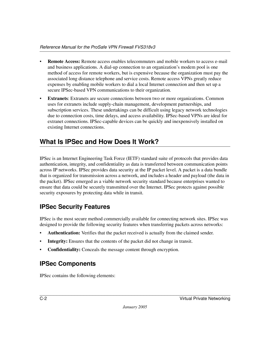 NETGEAR FVS318v3 manual What Is IPSec and How Does It Work?, IPSec Security Features, IPSec Components 