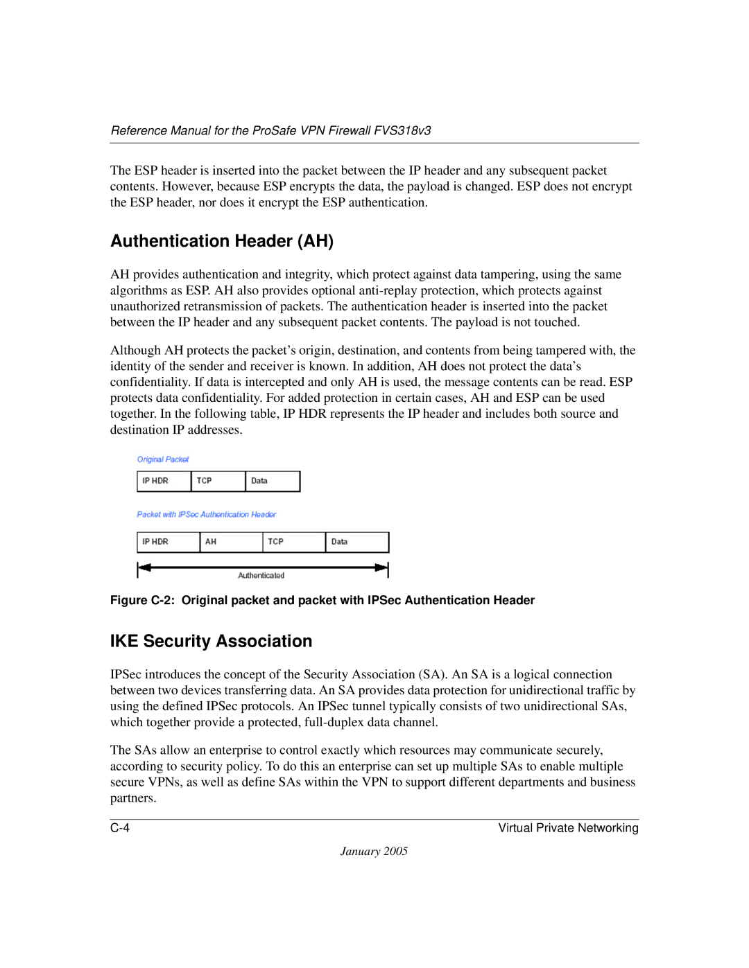 NETGEAR FVS318v3 manual Authentication Header AH, IKE Security Association 