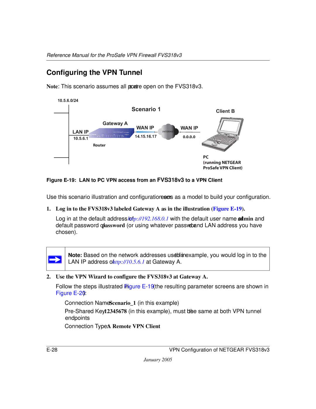 NETGEAR FVS318v3 manual Configuring the VPN Tunnel, Connection Type a Remote VPN Client 