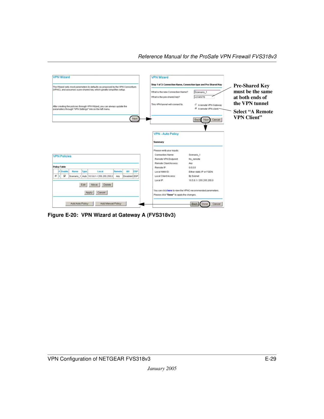 NETGEAR manual Figure E-20 VPN Wizard at Gateway a FVS318v3 