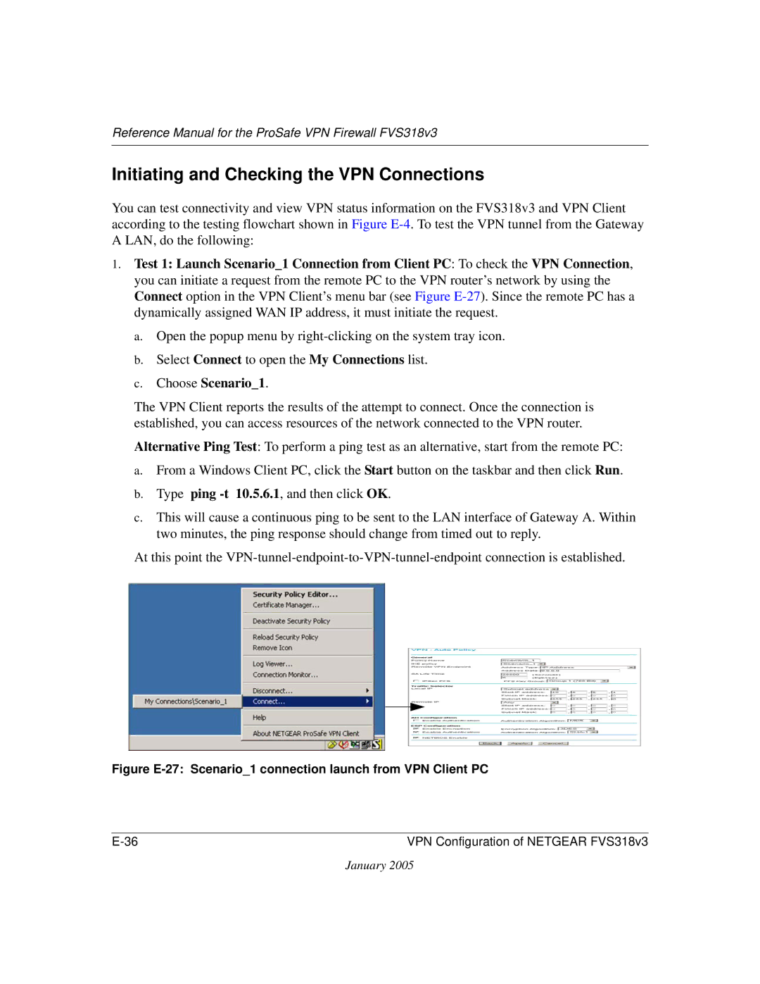 NETGEAR FVS318v3 manual Choose Scenario1, Figure E-27 Scenario1 connection launch from VPN Client PC 