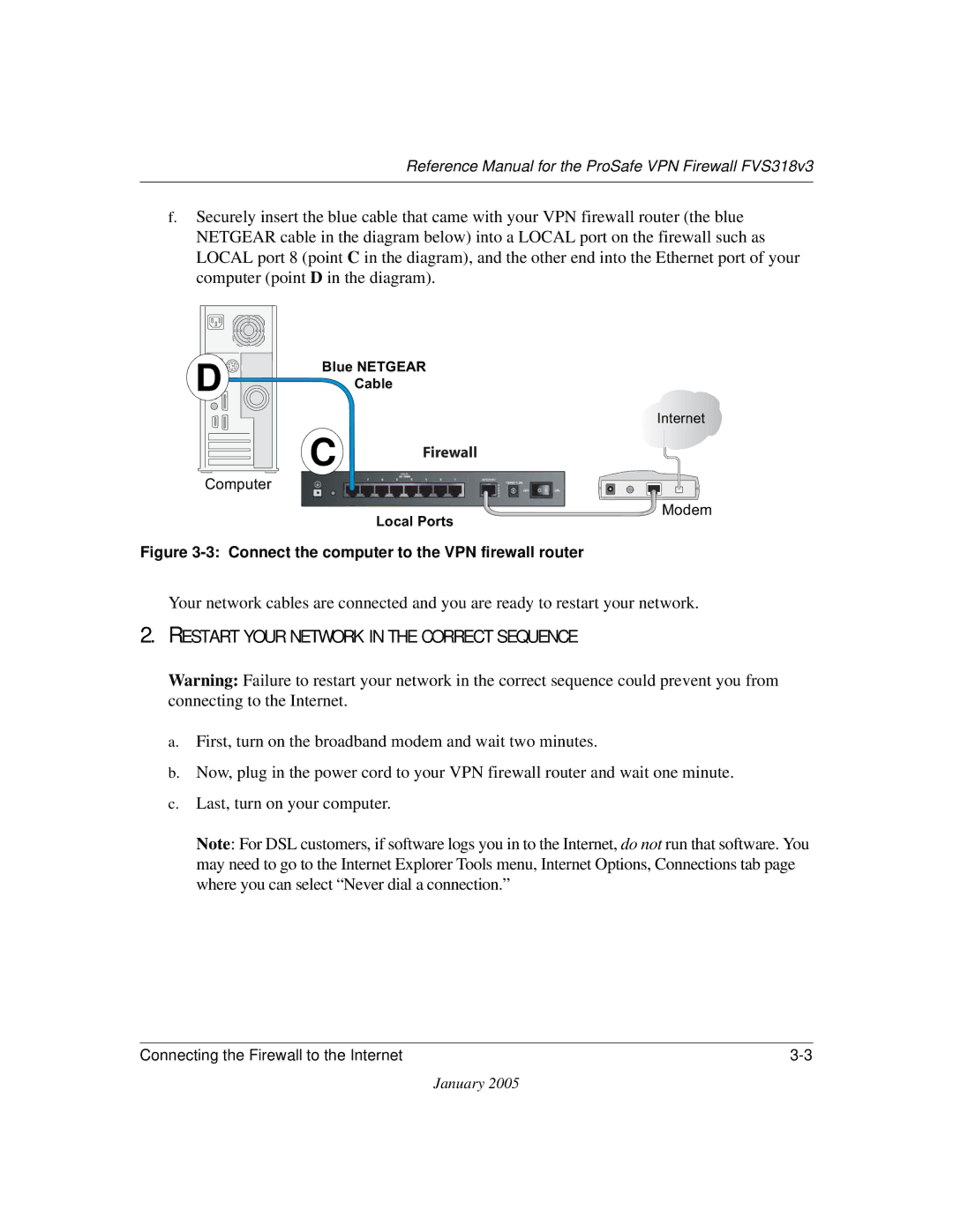 NETGEAR FVS318v3 manual Restart Your Network in the Correct Sequence 