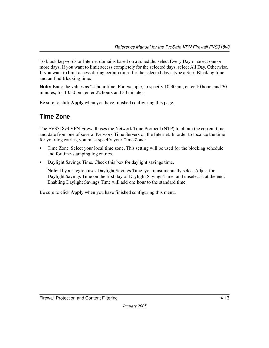 NETGEAR FVS318v3 manual Time Zone 