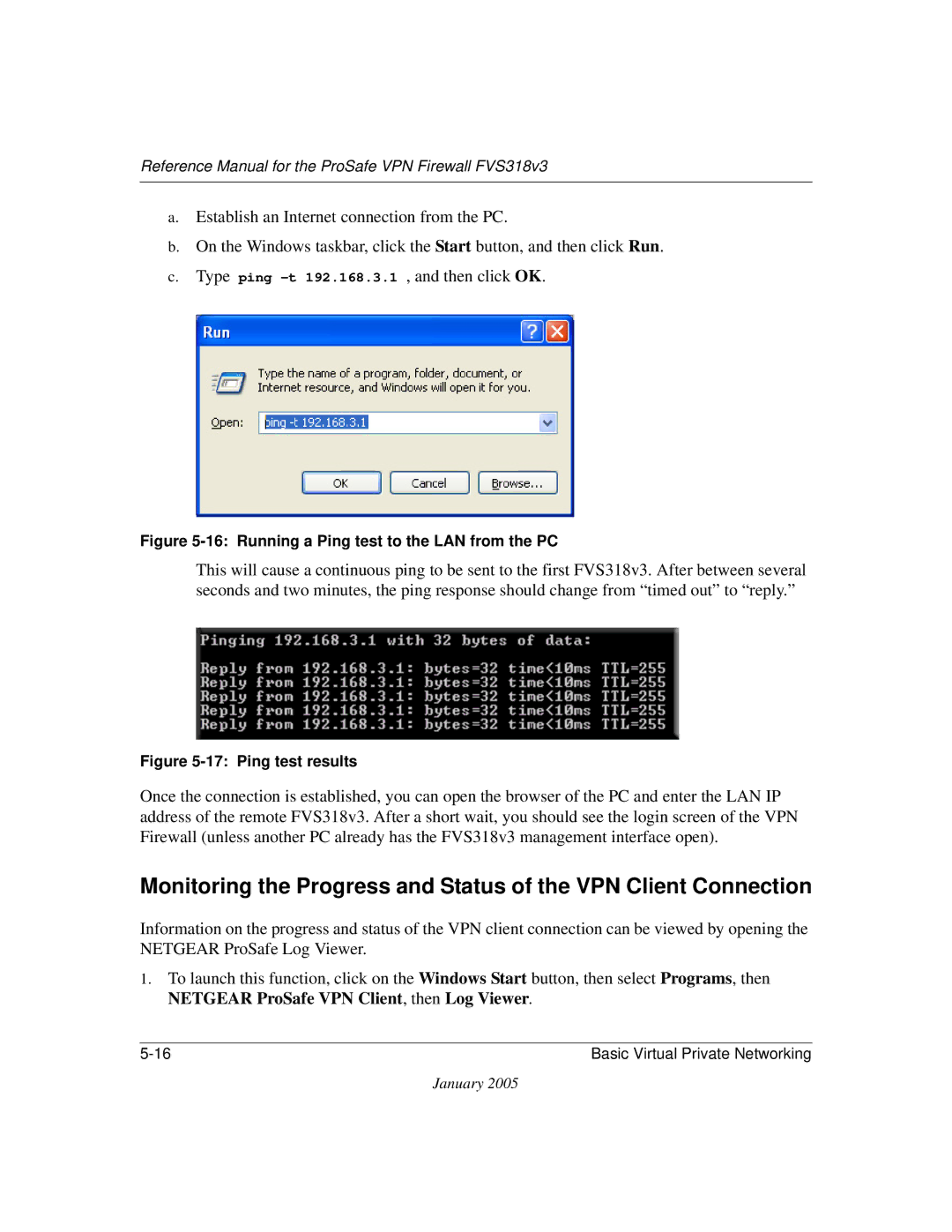 NETGEAR FVS318v3 manual Running a Ping test to the LAN from the PC 