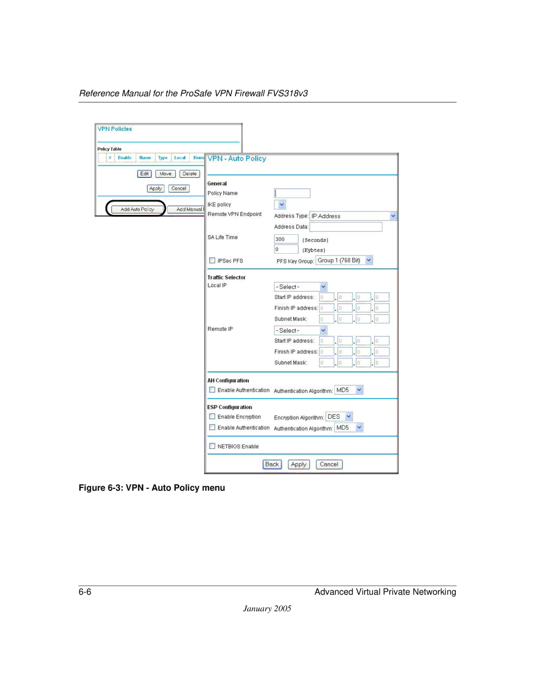 NETGEAR FVS318v3 manual VPN Auto Policy menu 