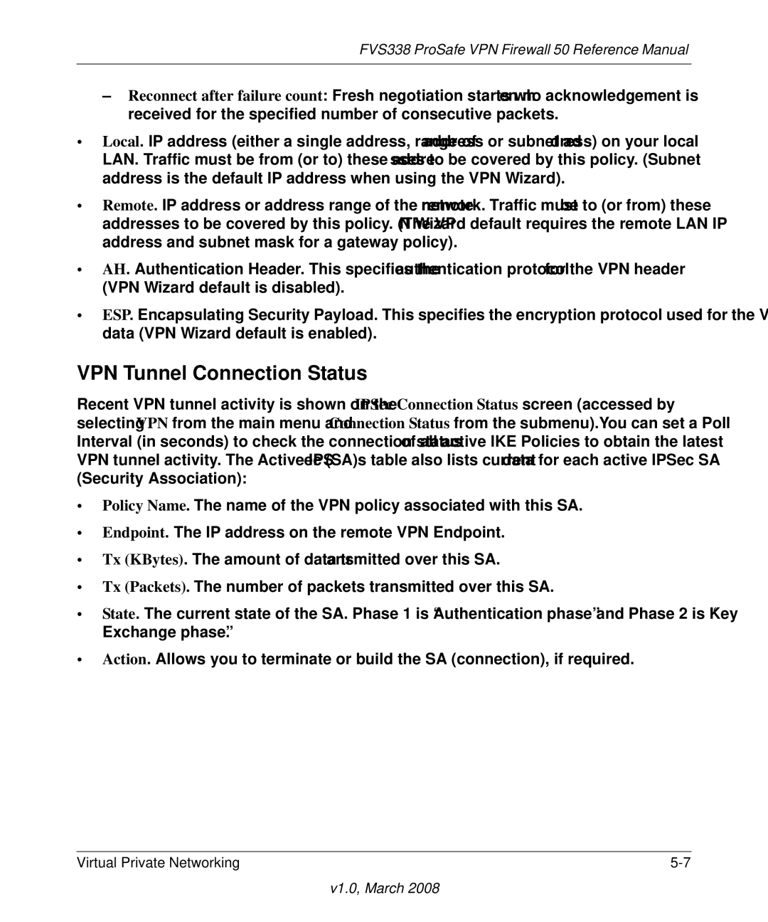 NETGEAR FVS338 manual VPN Tunnel Connection Status 