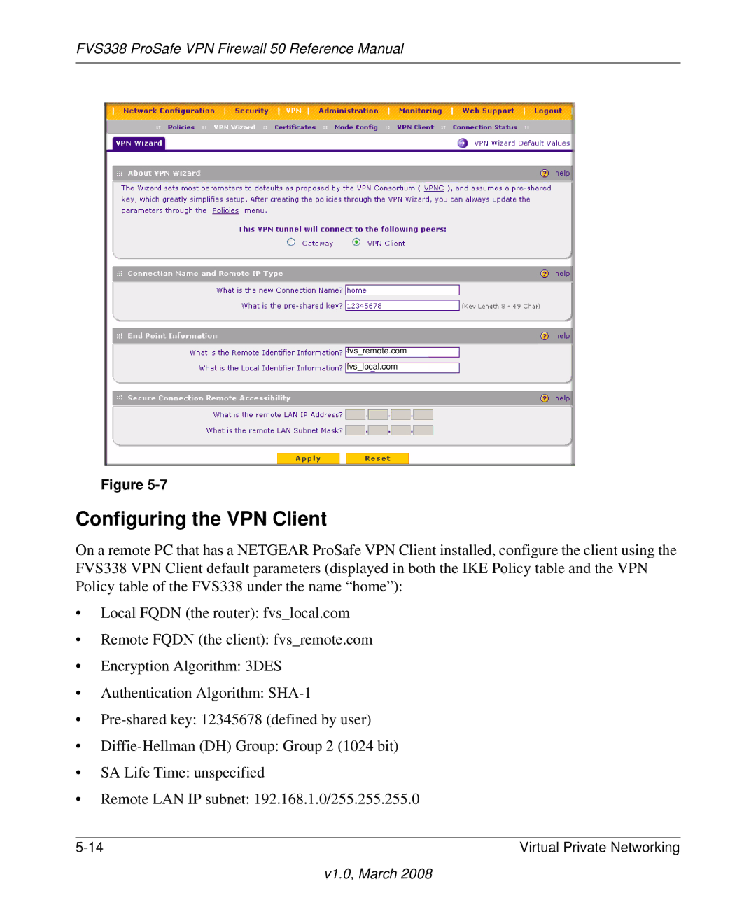 NETGEAR FVS338 manual Configuring the VPN Client 