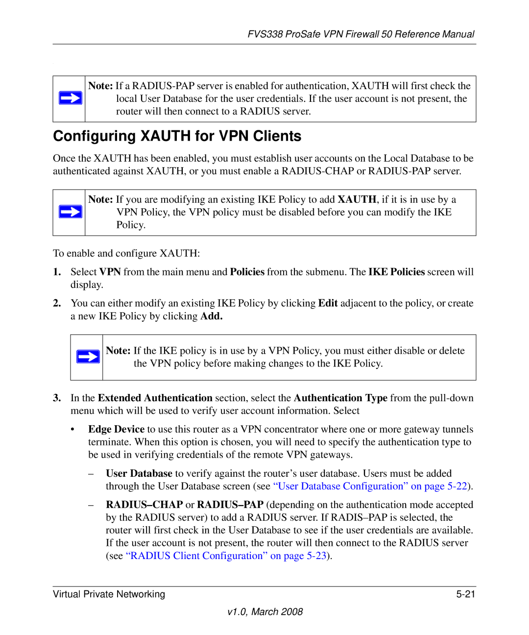 NETGEAR FVS338 manual Configuring Xauth for VPN Clients 