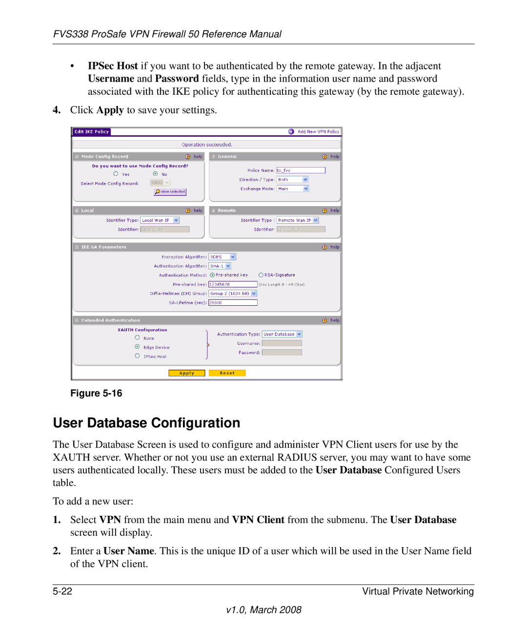 NETGEAR FVS338 manual User Database Configuration 