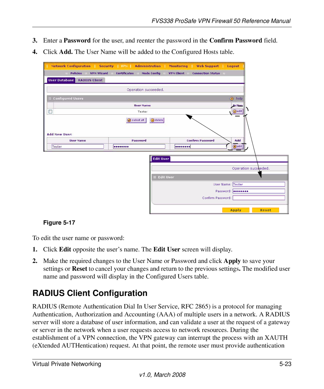 NETGEAR FVS338 manual Radius Client Configuration 