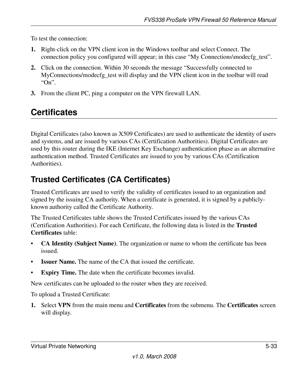 NETGEAR FVS338 manual Trusted Certificates CA Certificates 