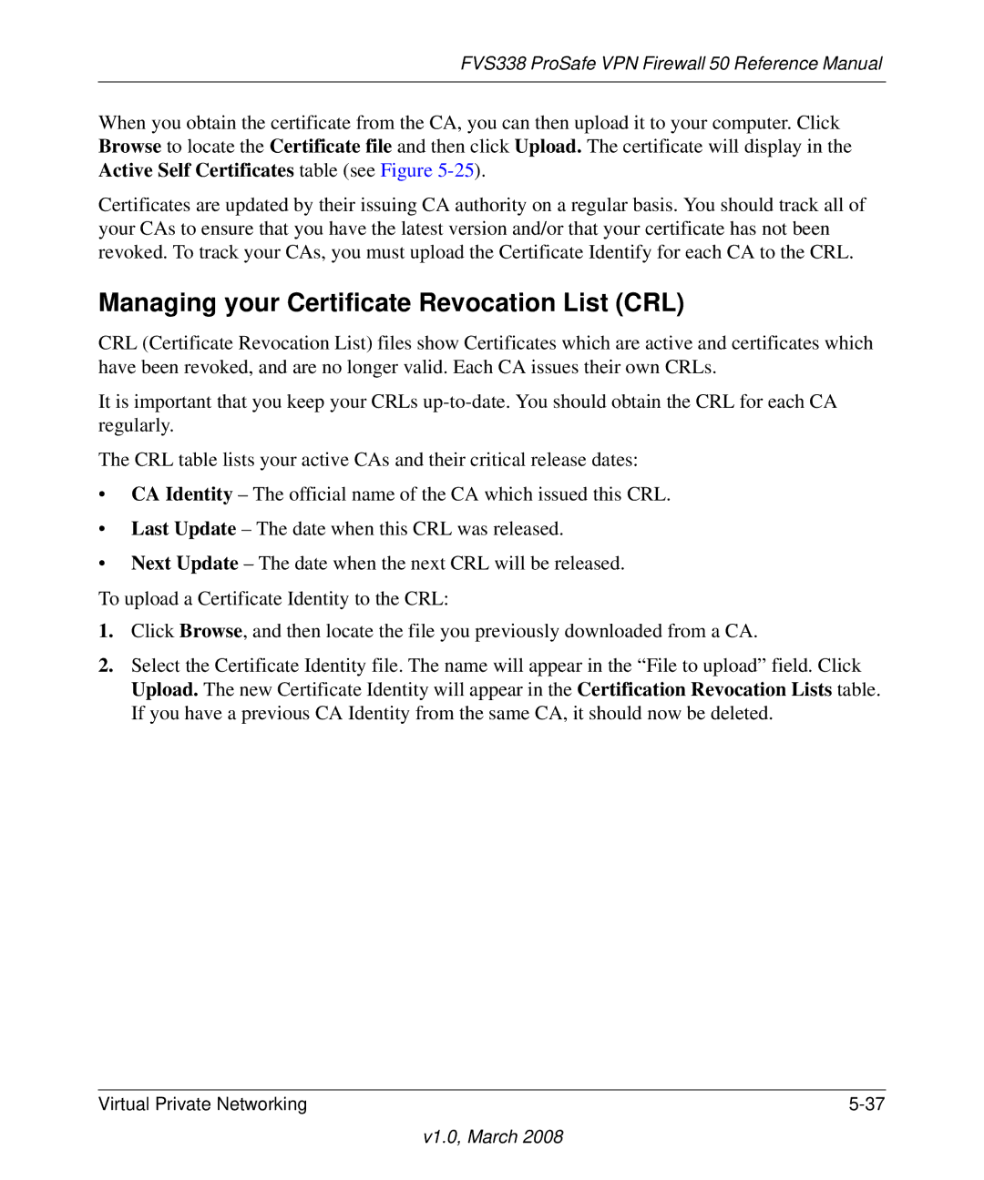 NETGEAR FVS338 manual Managing your Certificate Revocation List CRL 