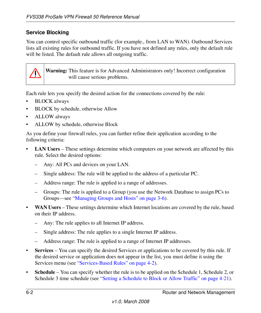 NETGEAR FVS338 manual Service Blocking 