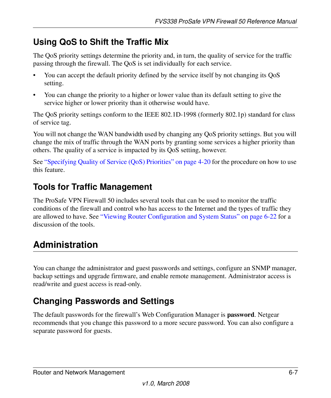 NETGEAR FVS338 manual Administration, Using QoS to Shift the Traffic Mix, Tools for Traffic Management 