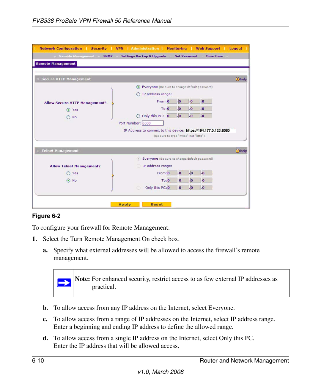 NETGEAR FVS338 manual Https//194.177.0.1238080 