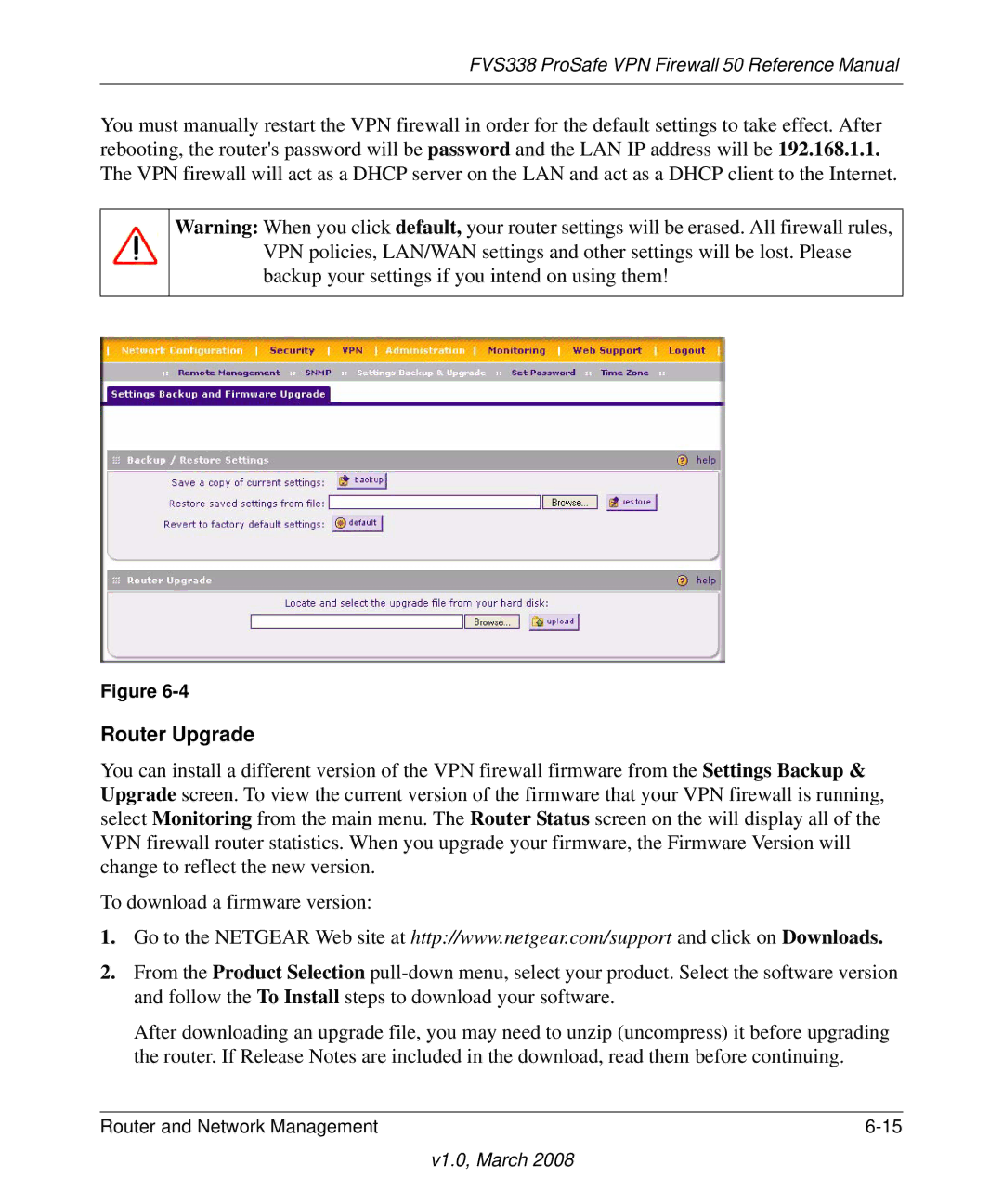 NETGEAR FVS338 manual Router Upgrade 